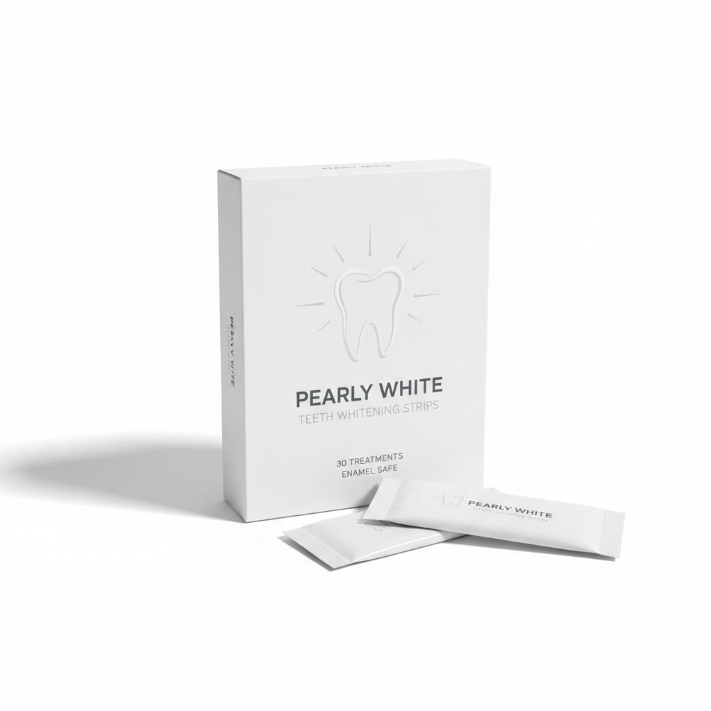 Teeth whitening strips in clean white packaging