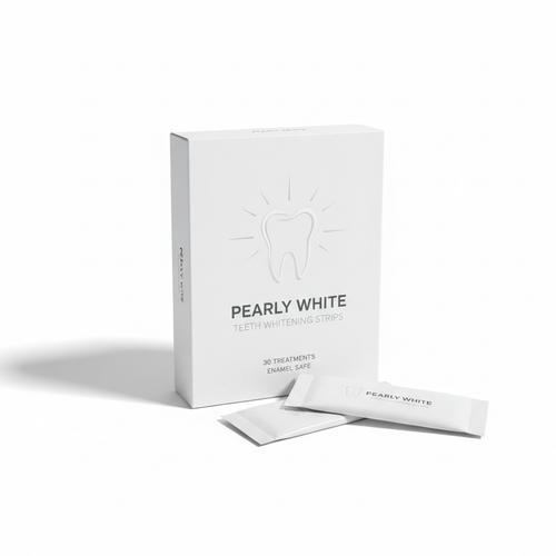 Teeth whitening strips in clean white packaging